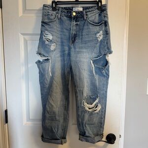 Risen Distressed Slim Crop Jeans